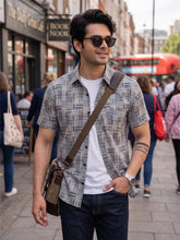 Men’s Premium Polyester Geometric Printed Half Sleeve Casual Shirt – Gray