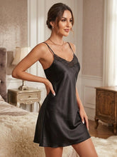 Women's Satin Lace Trim Nightdress – Elegant Sleeveless Slip Nightgown ( 603 )