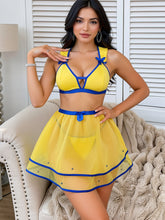 Women’s Yellow and Blue Mesh Babydoll Lingerie Set with Flared Skirt ( RDB02 )