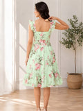 LENIA Women's Premium Super Soft Georgette Floral Printed Ruffle Dress