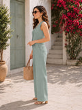 LENIA Women's Ruby Cotton Slub Co-Ord Set – Sleeveless Button-Front Vest & Wide-Leg Pants