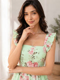 LENIA Women's Premium Super Soft Georgette Floral Printed Ruffle Dress