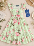 LENIA Women's Premium Super Soft Georgette Floral Printed Ruffle Dress