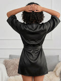 Women's Satin Lace Robe Nightwear with Waist Tie Belt ( 521 )