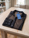 Women’s Black Sheer Button-Down Cover-Up Shirt with Long Sleeves
