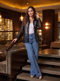 Women’s Black Sheer Button-Down Cover-Up Shirt with Long Sleeves
