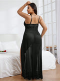Women’s Lace Mesh Babydoll Nightdress with Side Slit Lingerie Gown
