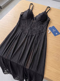 Women’s Lace Mesh Babydoll Nightdress with Side Slit Lingerie Gown