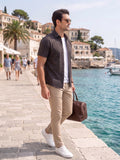 Men’s Premium Polyester Geometric Textured Half Sleeve Casual Shirt – Black