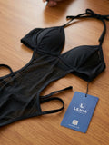 Women's Cut-Out Monokini One-Piece Swimsuit – Deep V-Neck Halter Swimwear ( 361 )