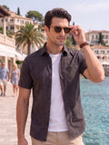 Men’s Premium Polyester Geometric Textured Half Sleeve Casual Shirt – Black