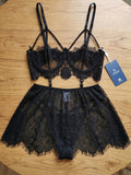 Women's Floral Lace Babydoll Lingerie Set | Elegant Sleeveless Nightwear Dress ( 271 )