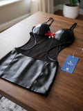 Women’s Black Sheer Mini Dress with Red Bow Detail and Side Cut-Out Design ( RDB10 )