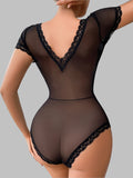 Women’s Black Sheer Robe Lingerie Set with Lace Trim and Satin Belt ( RDB41 )