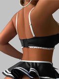 Women’s  Bow-Detail Lingerie Set with Ruffle Trim and Mini Skirt