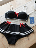 Women’s  Bow-Detail Lingerie Set with Ruffle Trim and Mini Skirt