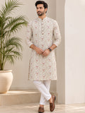 Men's Printed Cotton Blend Kurta | Mandarin Collar | Full Sleeve Ethnic Wear