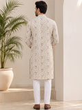 Men's Printed Cotton Blend Kurta | Mandarin Collar | Full Sleeve Ethnic Wear