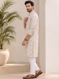 Men's Printed Cotton Blend Kurta | Mandarin Collar | Full Sleeve Ethnic Wear