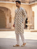 Men’s Printed Kurta with Mandarin Collar – Festive Ethnic Wear