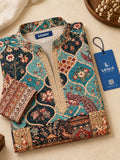LENIA Men's Rayon Printed Ethnic Kurta – Teal Blue with Multicolor Traditional Motifs