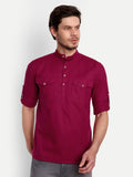 Mens Casual Slim Fit Full Sleeve Double Pocket Cotton Trendy Kurta