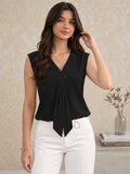 LENIA Women's Sleeveless Front-Tie Top in Heavy Georgette Fabric