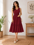 LENIA Women's Sleeveless V-Neck Tiered Midi Dress