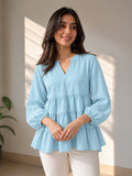 LENIA Women's Ajanta Fabric Tiered Peplum Top with Balloon Sleeves
