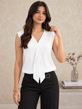 LENIA Women's Sleeveless Front-Tie Top in Heavy Georgette Fabric