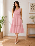 LENIA Women's Sleeveless V-Neck Tiered Midi Dress