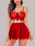 Women's Floral Lace Babydoll Lingerie Set | Elegant Sleeveless Nightwear Dress ( 271 )