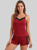 Women's Maroon Lace Trim Camisole & Shorts Nightwear Set ( 194 )