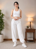LENIA Women's Sleeveless Crop Top & Jogger Pants Set – Premium Heavy Fabric Co-Ord Set