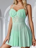 Women's Lace Mesh Babydoll Nightdress with Matching Thong ( 535 )