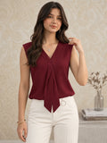 LENIA Women's Sleeveless Front-Tie Top in Heavy Georgette Fabric