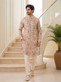 Men's Floral Printed Cotton Blend Kurta | Mandarin Collar | Full Sleeve Ethnic Wear