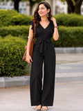 LENIA Women’s Maroon Heavy Vista Georgette Jumpsuit with Ruffle Sleeves and Waist Tie Belt