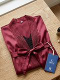 Women's Satin Lace Robe Nightwear with Waist Tie Belt ( 521 )