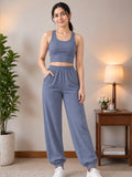 LENIA Women's Sleeveless Crop Top & Jogger Pants Set – Premium Heavy Fabric Co-Ord Set