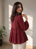 LENIA Women's Ajanta Fabric Tiered Peplum Top with Balloon Sleeves