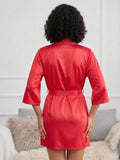 Women's Satin Lace Robe Nightwear with Waist Tie Belt ( 521 )