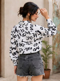 LENIA Women's Premium Printed Georgette Shirt – Abstract Letter Print