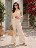 LENIA Women's Ruby Cotton Slub Co-Ord Set – Sleeveless Button-Front Vest & Wide-Leg Pants
