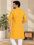 LENIA Men’s Printed Cotton Blend Straight Kurta – Mustard Yellow