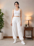 LENIA Women's Sleeveless Crop Top & Jogger Pants Set – Premium Heavy Fabric Co-Ord Set