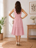 LENIA Women's Sleeveless V-Neck Tiered Midi Dress