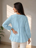 LENIA Women's Ajanta Fabric Tiered Peplum Top with Balloon Sleeves