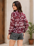 LENIA Women's Premium Printed Georgette Shirt – Abstract Letter Print