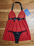 Women's  Sheer Mesh Babydoll Nightdress Set with Matching Thong ( 168 )
